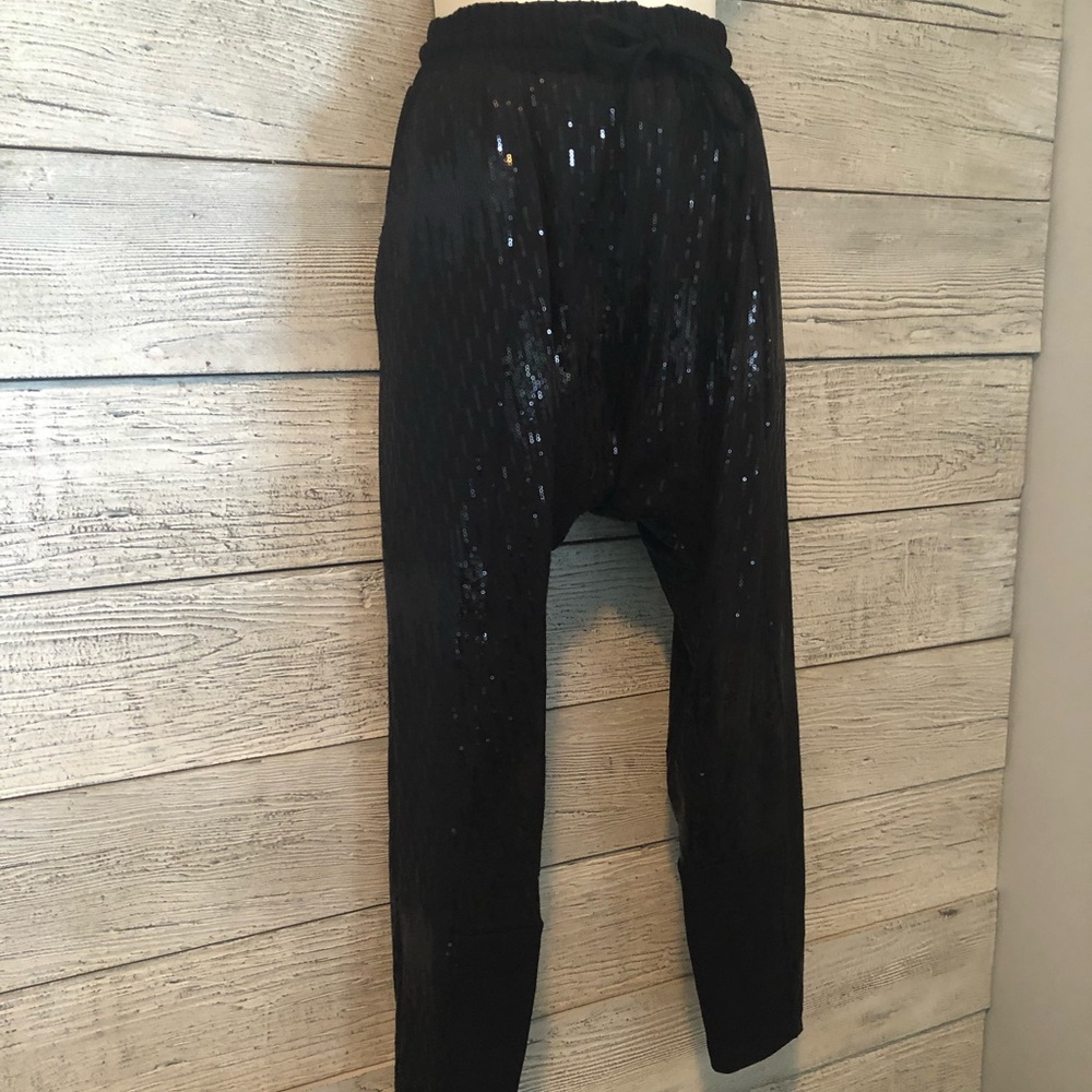 Walter Fancy Black Sequin Joggers Pants Tie Waist Size Small
